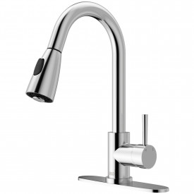 VIGO Weston Pull-Down Spray Kitchen Faucet With Deck Plate In Chrome
