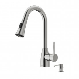 VIGO Aylesbury Pull-Down Spray Kitchen Faucet With Soap Dispenser In Stainless Steel