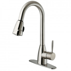 VIGO Graham Pull-Down Spray Kitchen Faucet With Deck Plate In Stainless Steel