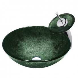 Emerald Glass Vessel Sink and Waterfall Faucet Set