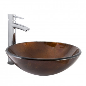VIGO Russet Glass Vessel Bathroom Sink and Shadow Bathroom Vessel Faucet in Chrome