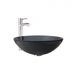 VIGO Sheer Black Glass Vessel Bathroom Sink and Milo Faucet Set in Brushed Nickel Finish