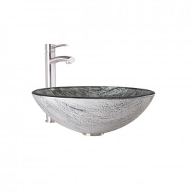 VIGO Titanium Glass Vessel Bathroom Sink Set With Milo Vessel Faucet In Brushed Nickel
