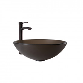 VIGO Sheer Sepia Frost Glass Vessel Bathroom Sink and Milo Faucet Set in Antique Rubbed Bronze Finish