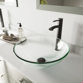 VIGO Crystalline Glass Vessel Bathroom Sink Set With Milo Vessel Faucet In Antique Rubbed Bronze