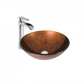 VIGO Russet Glass Vessel Bathroom Sink and Niko Faucet Set in Chrome Finish