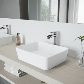 VIGO Marigold Matte Stone™ Vessel Bathroom Sink Set With Niko Vessel Faucet In Chrome