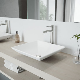 VIGO Hibiscus Matte Stone™ Vessel Bathroom Sink Set With Milo Vessel Faucet In Brushed Nickel