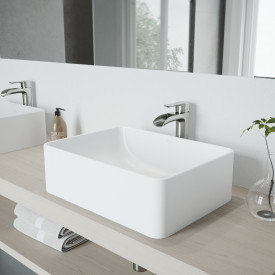 VIGO Amaryllis Matte Stone™ Vessel Bathroom Sink Set With Niko Vessel Faucet In Brushed Nickel