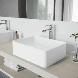 VIGO Amaryllis Matte Stone™ Vessel Bathroom Sink Set With Milo Vessel Faucet In Chrome