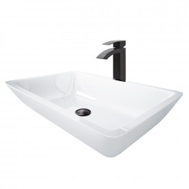 VIGO Edith Phoenix Stone Vessel Bathroom Sink Set With Duris Vessel Faucet In Matte Black