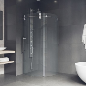 VIGO Sanibel Frameless Round Sliding Door Shower Enclosure With Left-Sided Opening