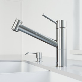 VIGO Branson Pull-Out Spray Kitchen Faucet With Soap Dispenser In Stainless Steel 