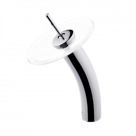 Single Lever Waterfall Faucet with White Frost Glass Disc