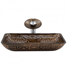 VIGO Rectangular Golden Greek Glass Vessel Bathroom Sink And Waterfall Faucet Set