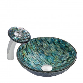 Oceania Glass Vessel Sink and Waterfall Faucet Set