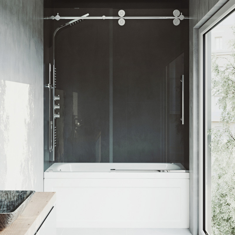 Vigo Elan Frameless Adjustable Sliding, How To Install A Shower Door On Bathtub