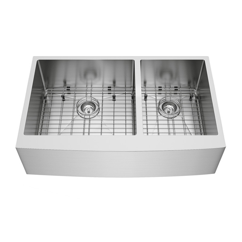 VIGO All-In-One 36 Bingham Stainless Steel Double Bowl Farmhouse Kitchen Sink  Set With Dresden Faucet In Stainless Steel, Two Grids, Two Strainers And  Soap Dispenser