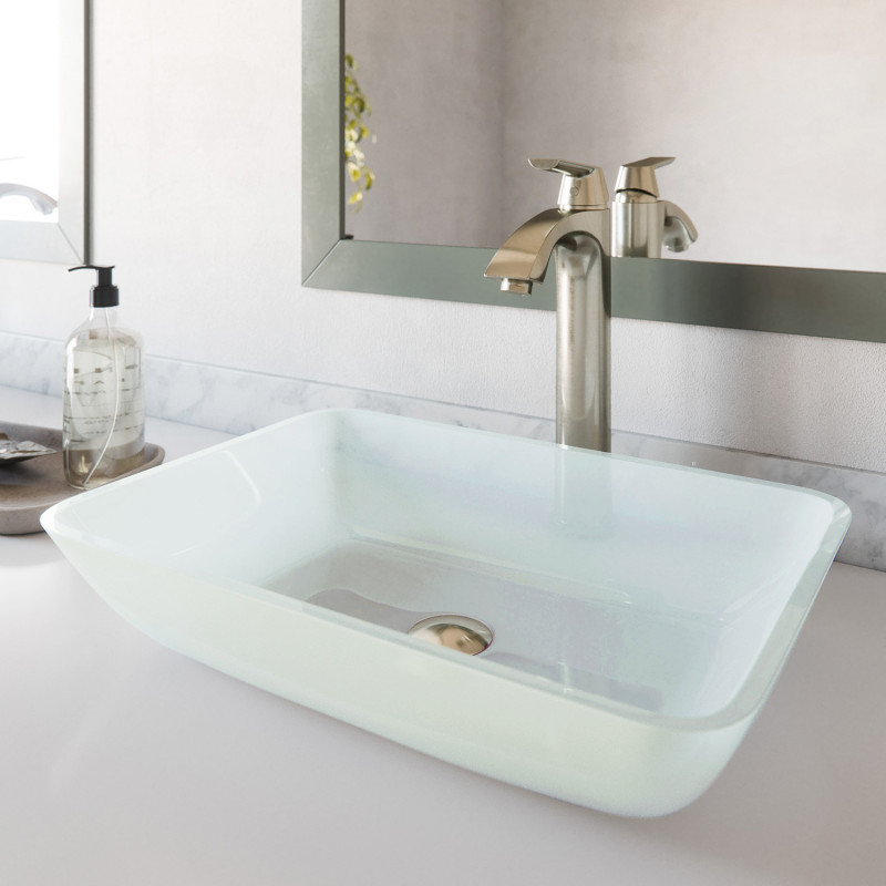 Vigo Rectangular White Frost Glass Vessel Bathroom Sink