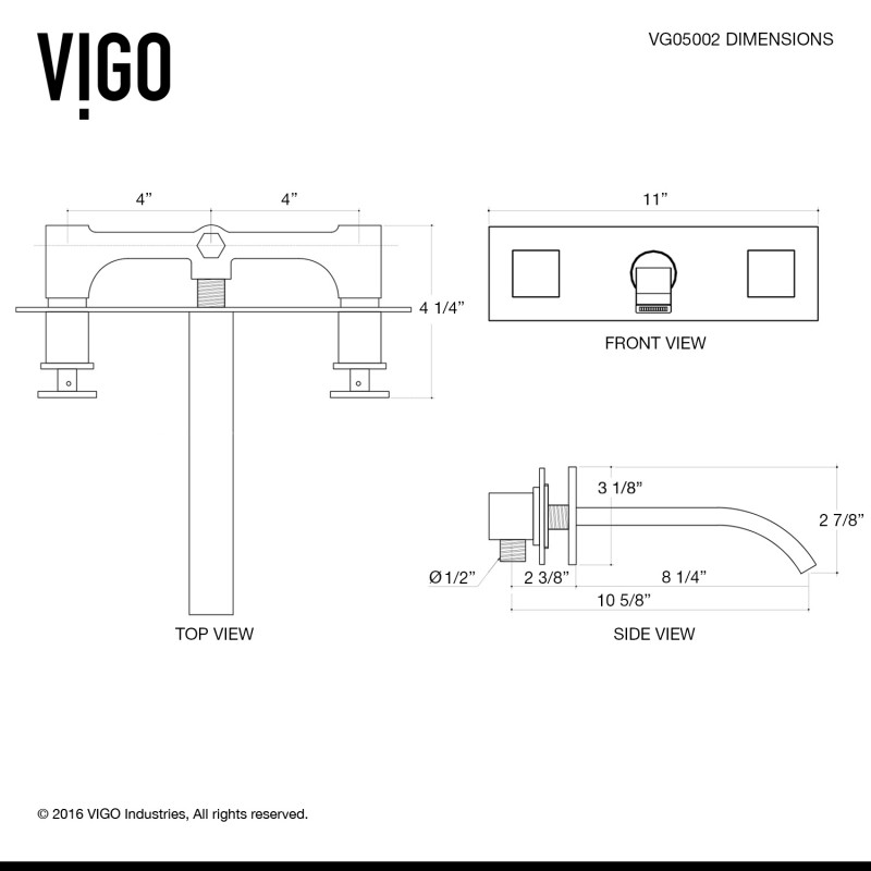 VIGO Titus VG05002CH Wall Mount Bathroom Faucet in 2 Handle Chrome 