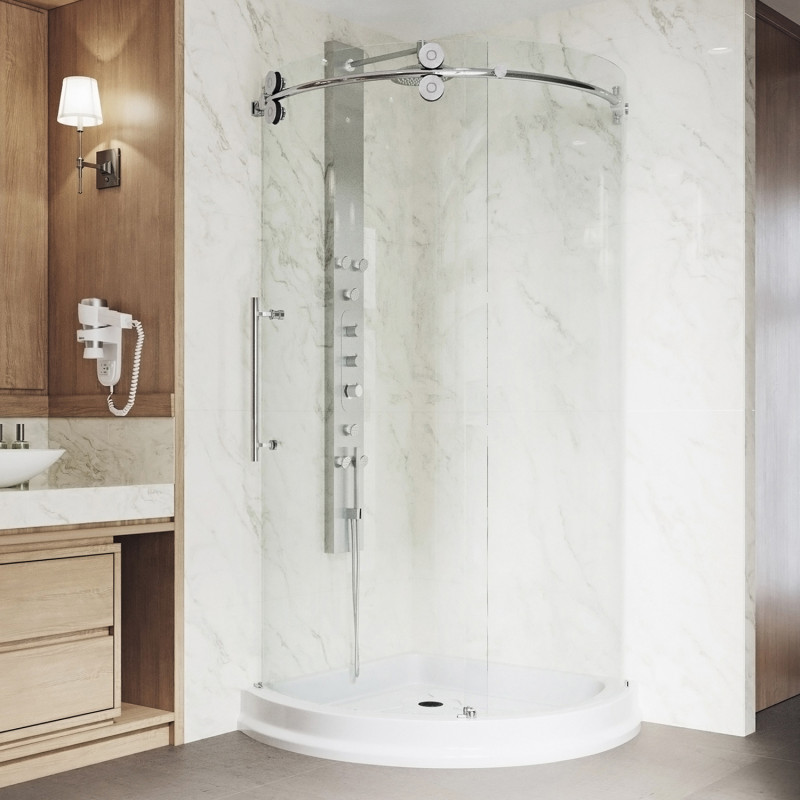 Vigo Sanibel Frameless Round Sliding Door Shower Enclosure With Left Sided Opening And Base